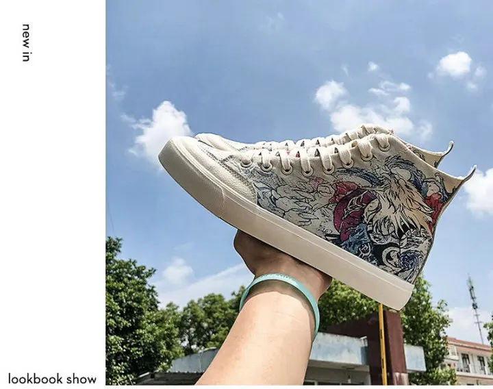 New Spring High Top Men Casual Vulcanize Shoes Boy Fashion Breathable Canvas Sneakers Graffiti Maker Comfortable Shoes A317