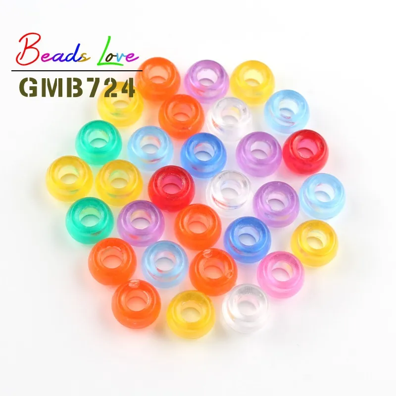 100 шт./лот акриловые бусины с большим отверстием 6*9 мм прозрачные разноцветные