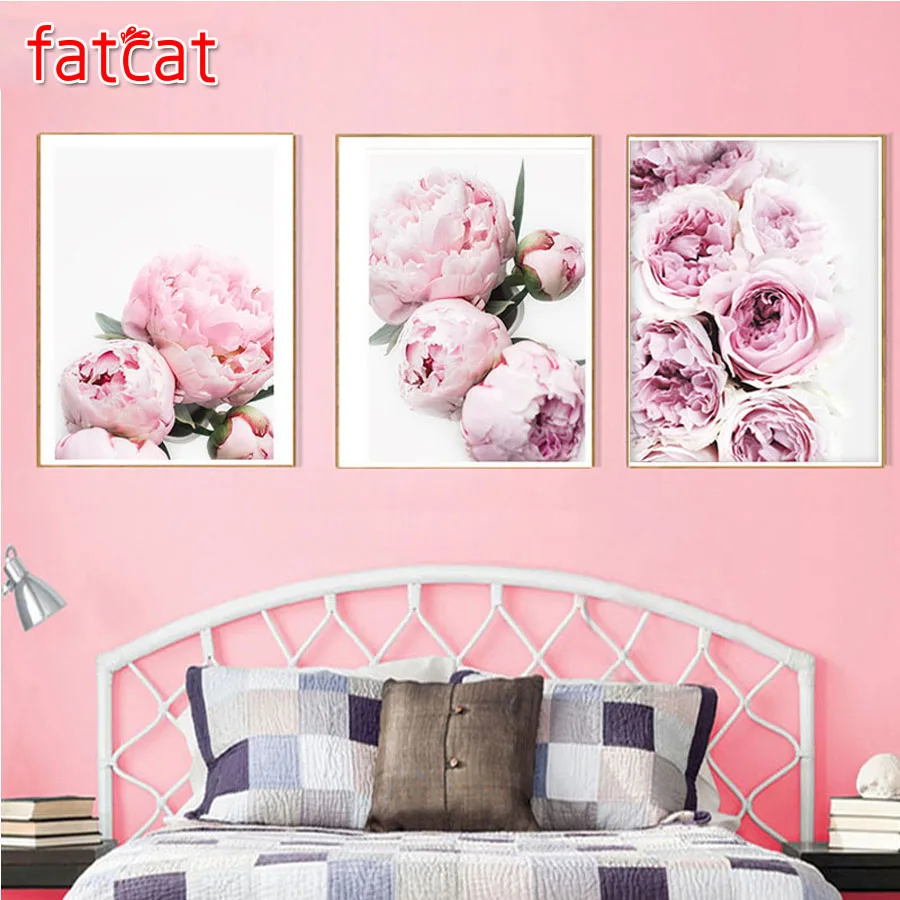 

FATCAT Розовые розы цветы 5d diy картина со стразами полный квадратный Круглый Алмаз Вышивка мозаика Триптих комплект декора AE248