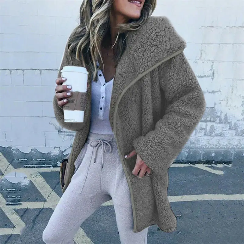 

Winter Women Teddy Bear Fluffy Fleece HOT Long Coat Jacket Warm Outwear Top AU