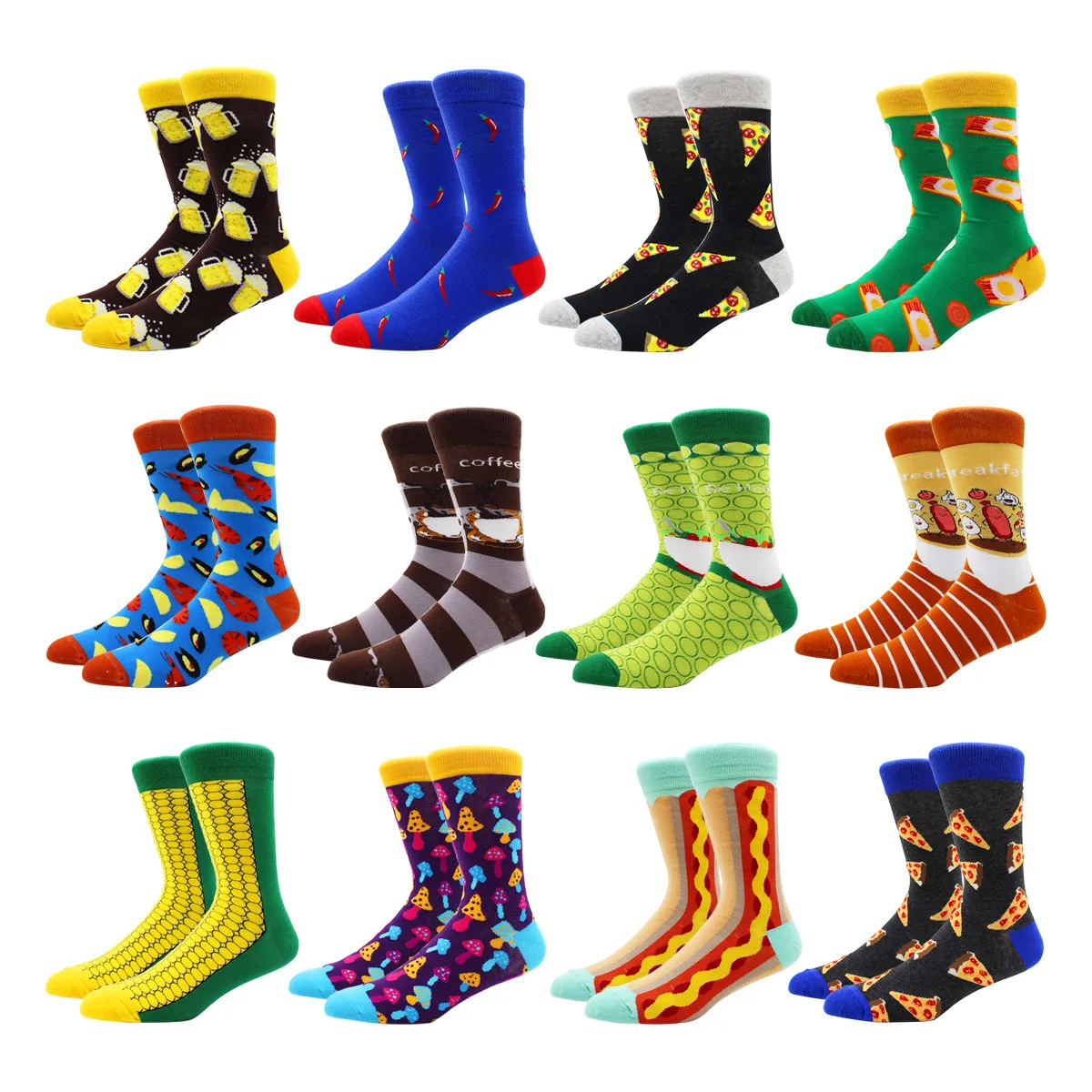 

Novelty Casual Dressing Funny Men Socks Ham Corn Red Chilli Pizza Pattern Cotton Socks Women Crew Happy Socks for Wedding Gift