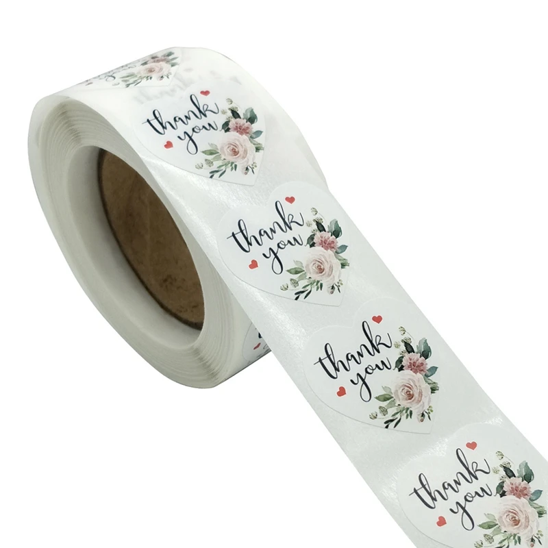 

500pcs/roll Heart Floral Cute Decorative Sticker Thank You Stickers Seal Labels for Business Package Envelope Stationery Sticker