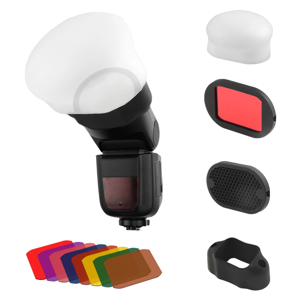 

Photography Flash Diffuser Accessories kit Honeycomb Reflector Color Filter Softbox For GODOX V1 V860II YONGNUO 600EX Flash