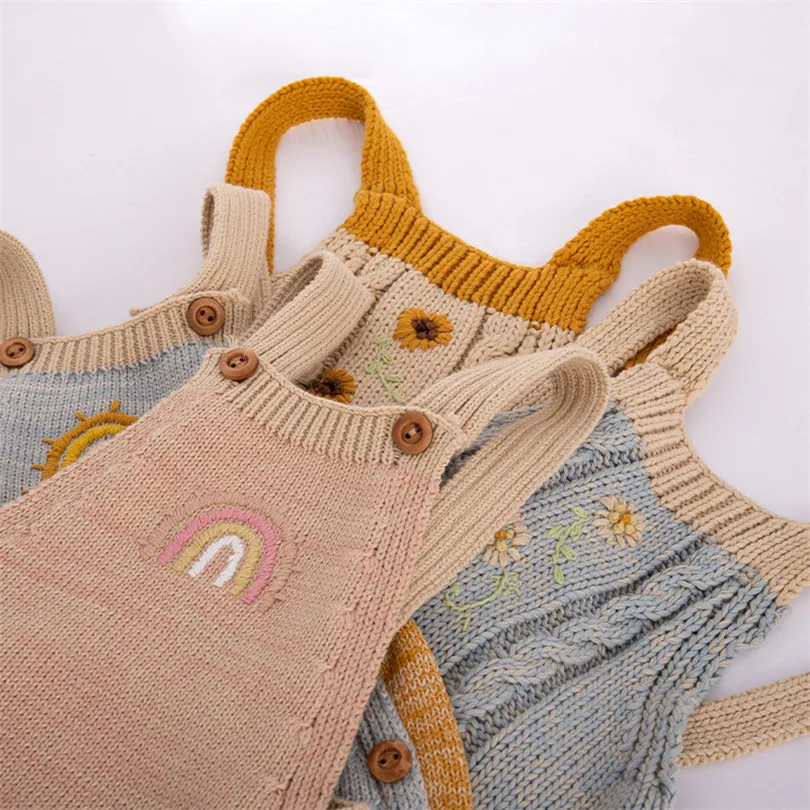 Детский трикотажный комбинезон для новорожденных девочек и мальчиков с вышивкой