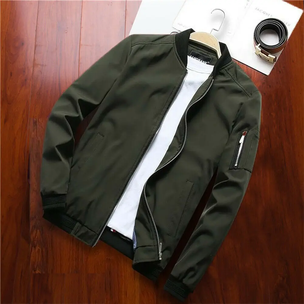

Mens Winter Long Sleeve Solid color Jacket Stylish Baseball Zipper Slim fit Coat Outwear Jackets Male