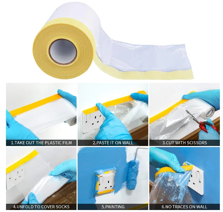 20M 110/55CM Portable Folded Overspray Protective Sheeting Oil Painting Masking Film Dust Cover Plastic Film Barrier Paint Block images - 6
