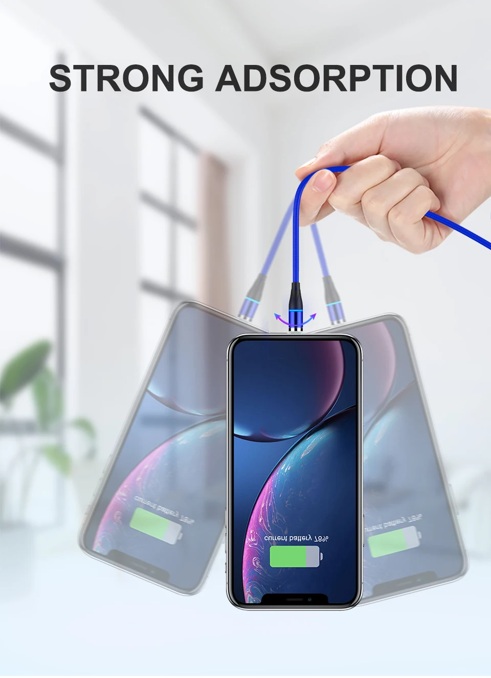 Магнитный кабель IPSKY, 3 А, быстрая зарядка через usb, Тип C, для телефона, вращение на 360, магнитный кабель для передачи данных для Iphone X XR, зарядное устройство для samsung, шнур