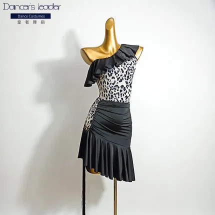 

2020 new latin dance skirt female adult new skirt leopard print fringed skirt national standard dance practice skirt
