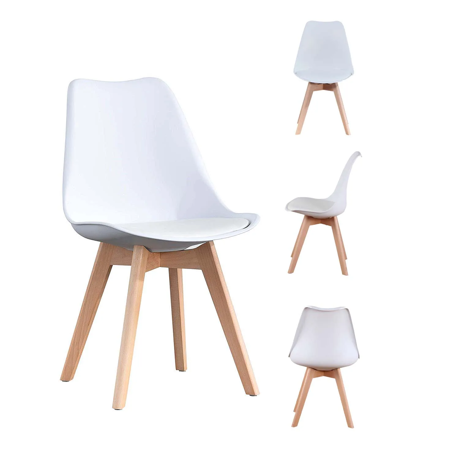 

A Set of 4 Nordic Medieval Retro Style Dining Chairs, Solid Beech Wood Feet , Suitable for Kitchen, Living Room