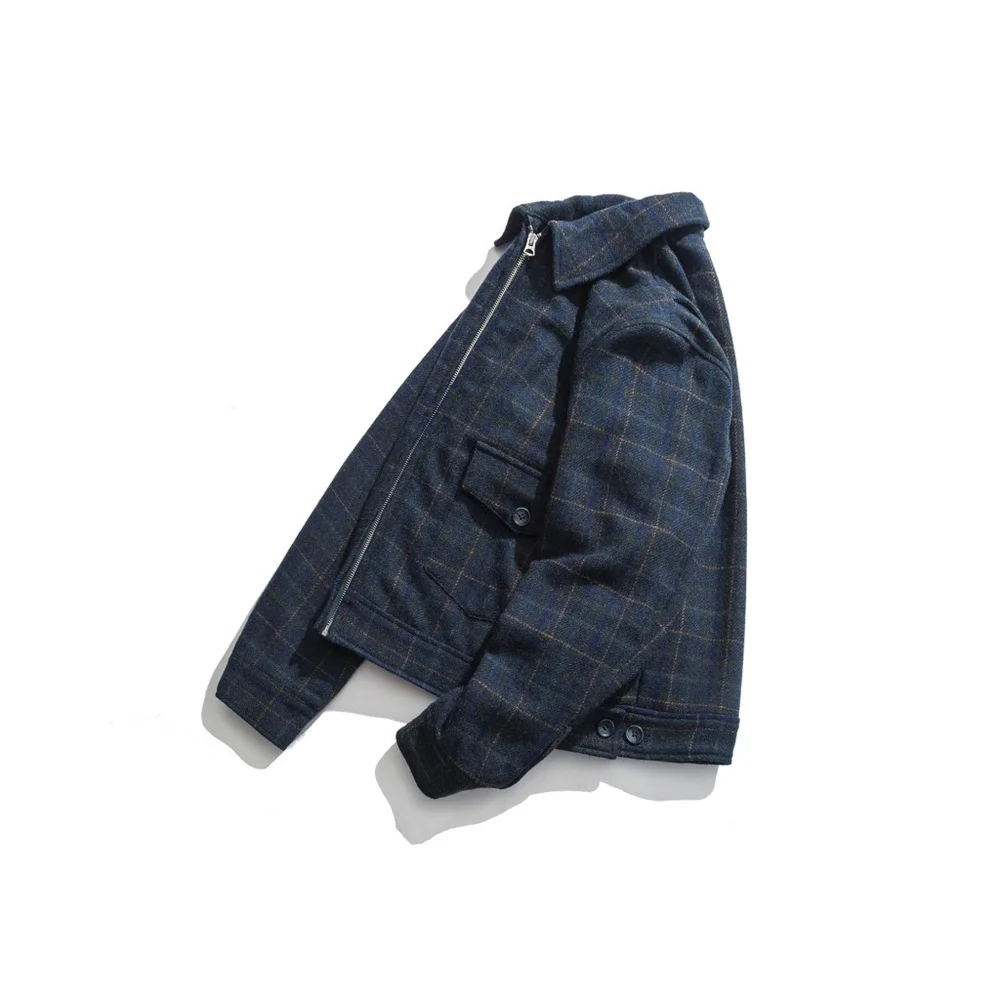 Мужская твидовая шерстяная куртка цветная клетчатая приталенная в стиле сафари