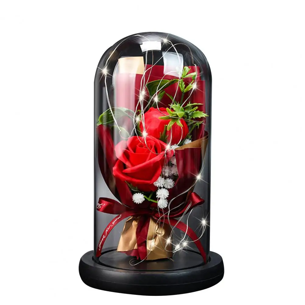 

Romantic Artificial Rose Soap Flower Glass Lampshade LED Night Light for Party Valentines Day Home Festival Party Decoration