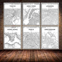 world city map black and white new york tokyo paris canvas painting posters and prints wall art picture for living room bedroom
