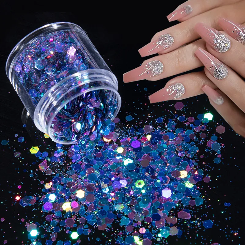 10 мл/кувшин микс Цвет Nail Art Блеск холо порошок золото шестиугольник Aurora лак для