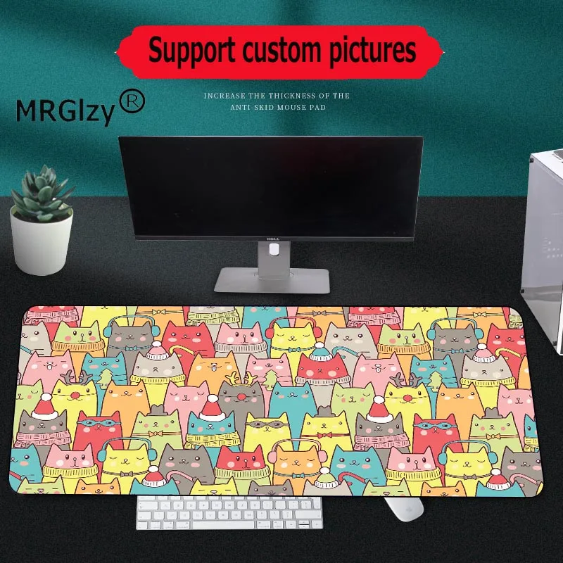 

MRGLZY big mouse pad anime cat striped pattern colorful office keyboard gaming accessories table mat household carpet
