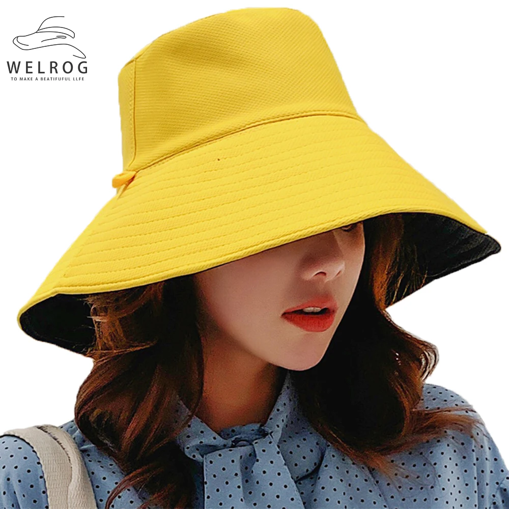 Двусторонняя однотонная Панама WELROG складная шляпа в рыбацком стиле для женщин от