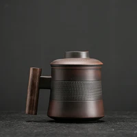vintage ceramic coffee mug tumbler rust glaze tea milk beer mug with wood handle water cup home office drinkware tea separation