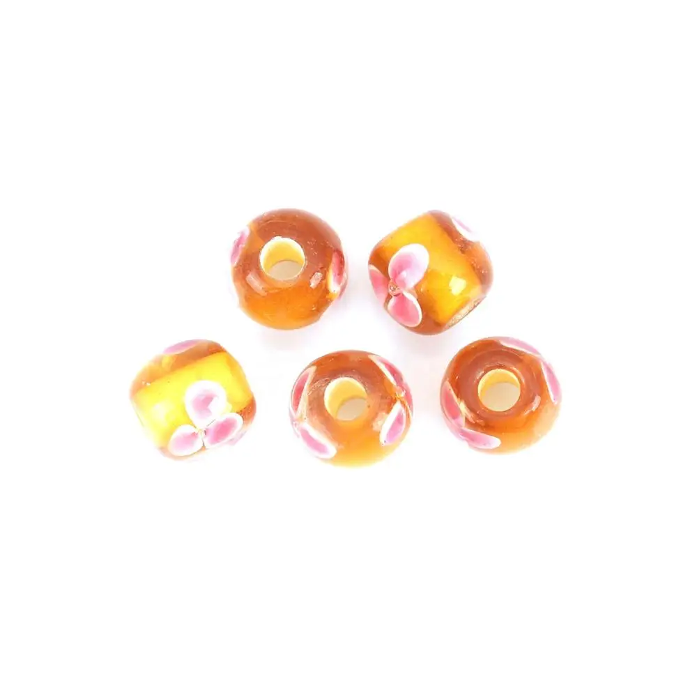 

DoreenBeads Fashion Lampwork Glass Beads Round Multicolor Flower DIY Making Jewelry About 8mm Dia, Hole: Approx 2.6mm, 5 PCs