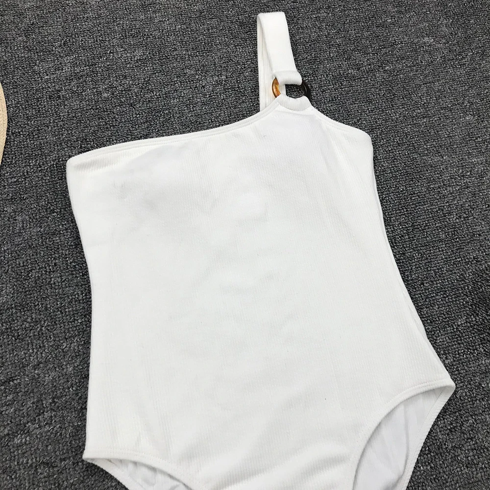 

Black One Piece 2021 New Arrival Padded Ring Sexy Swimsuit Female One Shoulder Swimwear Women Bathing Suit Monokini