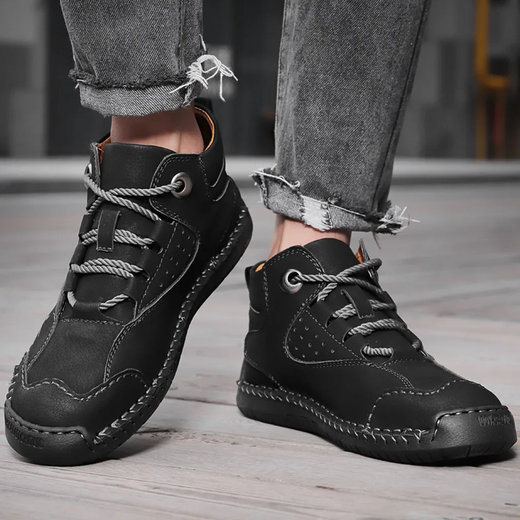 Зимняя Теплая мужская повседневная обувь в британском стиле прошитая вручную с
