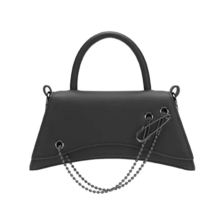 

[EAM] Women New Triangle Pin Handbag Chain PU Leather Flap Personality All-match Crossbody Shoulder Bag Fashion 2021 18A0860