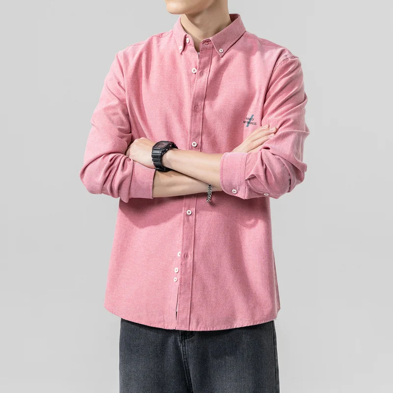 

Shirt Men New Oxford Fabric Business Casual Dress Shirt Men Shirt Long Sleeve Letter Printing Fashion Wild Handsome Shirt