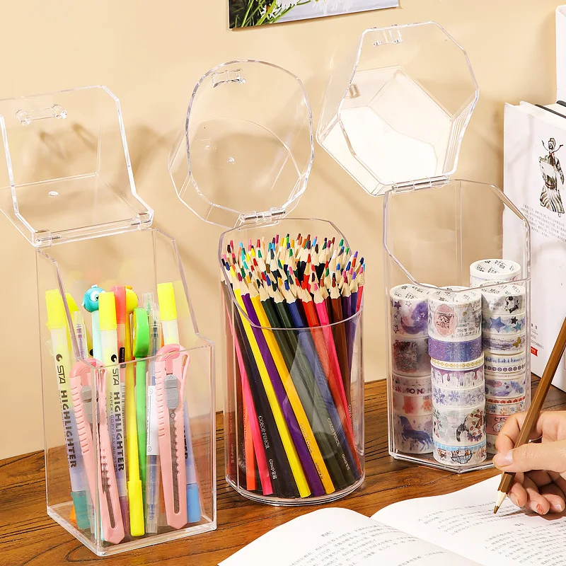 

Transparent Acrylic Desktop Organiser Multi-function Shelf Office Stationery Brush Pen Holder Makeup Organizer Storage Box