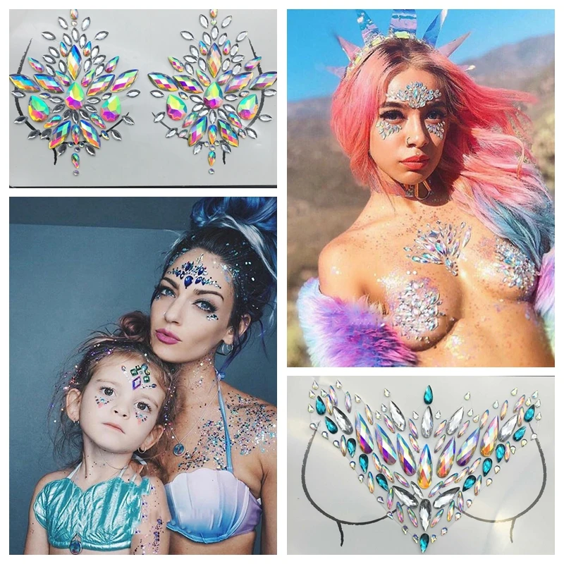 Временная тату наклейка с кристаллами сексуальные украшения для груди 3D Стразы