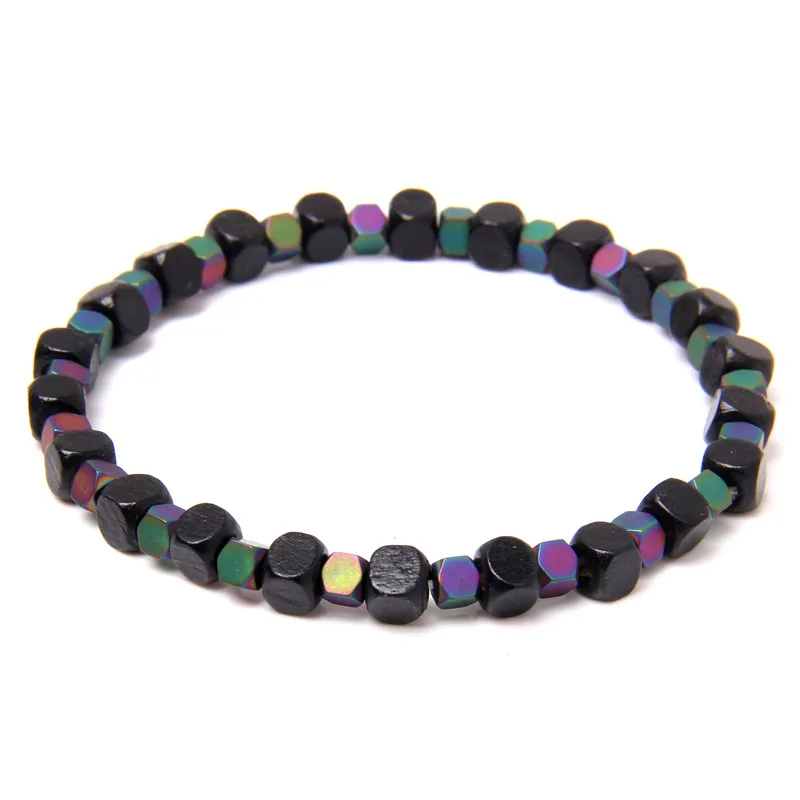 

Vintage Stretch Bracelets Women Rejuvenate Colorful Faceted Hematite Stone Bangle Buddhism 5.5mm Wood Beads Pulsera Men Jewelry