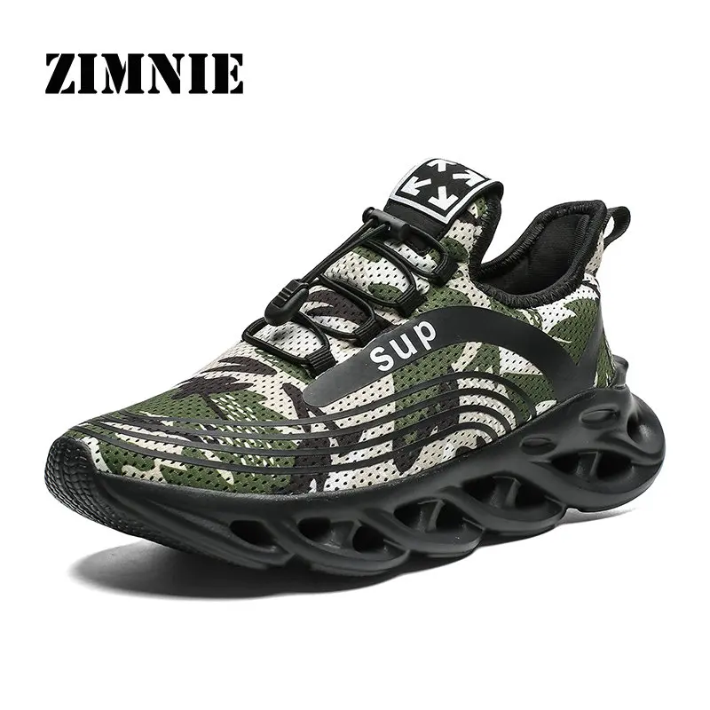 Black Green ZIMNIE/Новинка; мужские кроссовки с амортизацией; дышащая легкая удобная обувь; уличные спортивные кроссовки; Walkin - Цвет: Black Green