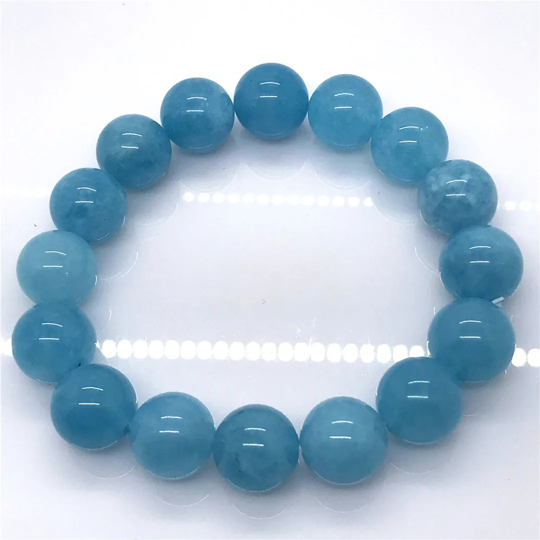 

12mm Natural Ocean Aquamarine Bracelet Jewelry For Women Man Love Gift Crystal Round Beads Stone Reiki Gemstone Strands AAAAA