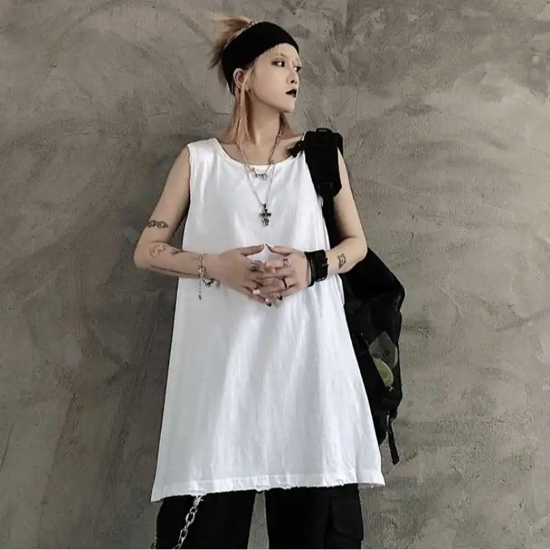 

2021summer New Korean Style Ins Harajuku Style Pure Color All-Matching Street Creativity Worn Sleeveless Vest for Men and Women