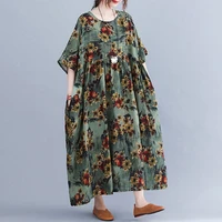 new arrival 2021 summer plus size dresses for women 4xl 5xl 6xl cotton linen maxi dress vintage floral robe femme boho vestidos