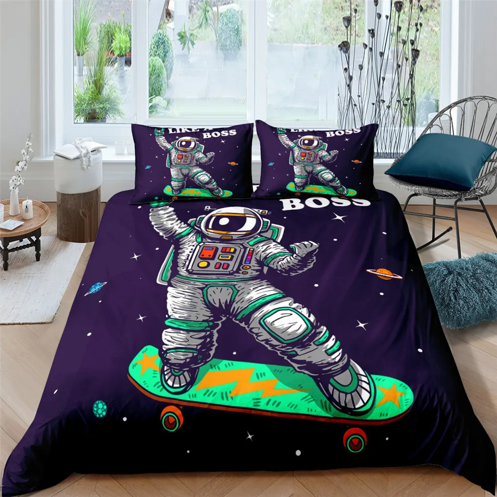 

Cartoon Bedding Set Aviation Astronaut Music Sports 2/3Pcs Duvet Cover Boys Quilt Cover Twin Single Double Sizes 1/2 Pillow Case
