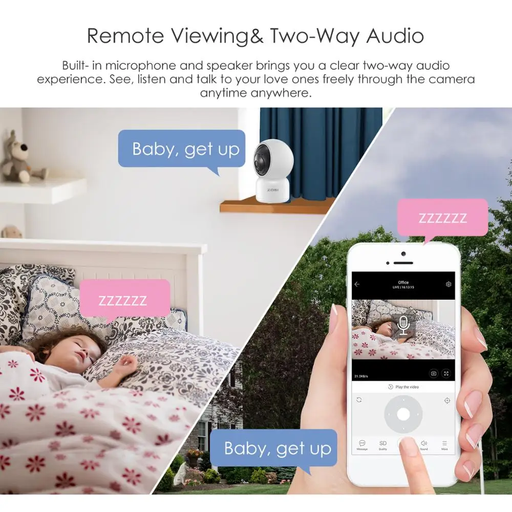 ZOSI HD 1080P WIFI IP Camera 2MP Baby Monitor Auto Tracking Home Security WI-FI Cam PTZ Two Way Audio Surveillance CCTV | Безопасность и