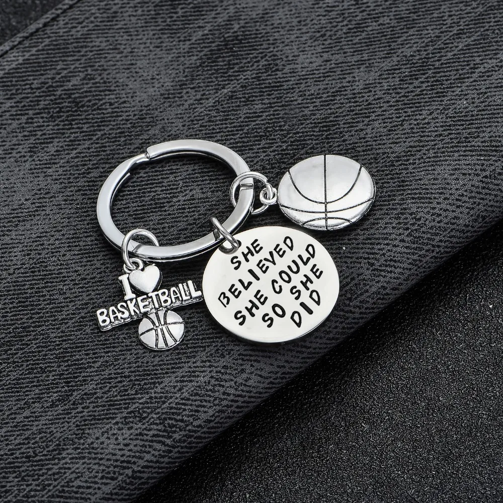 36PCs She Believed She Could So She Did Keychains I Love Basketball Letter Basketball Charm Pendant Keyrings Women Girls Gifts