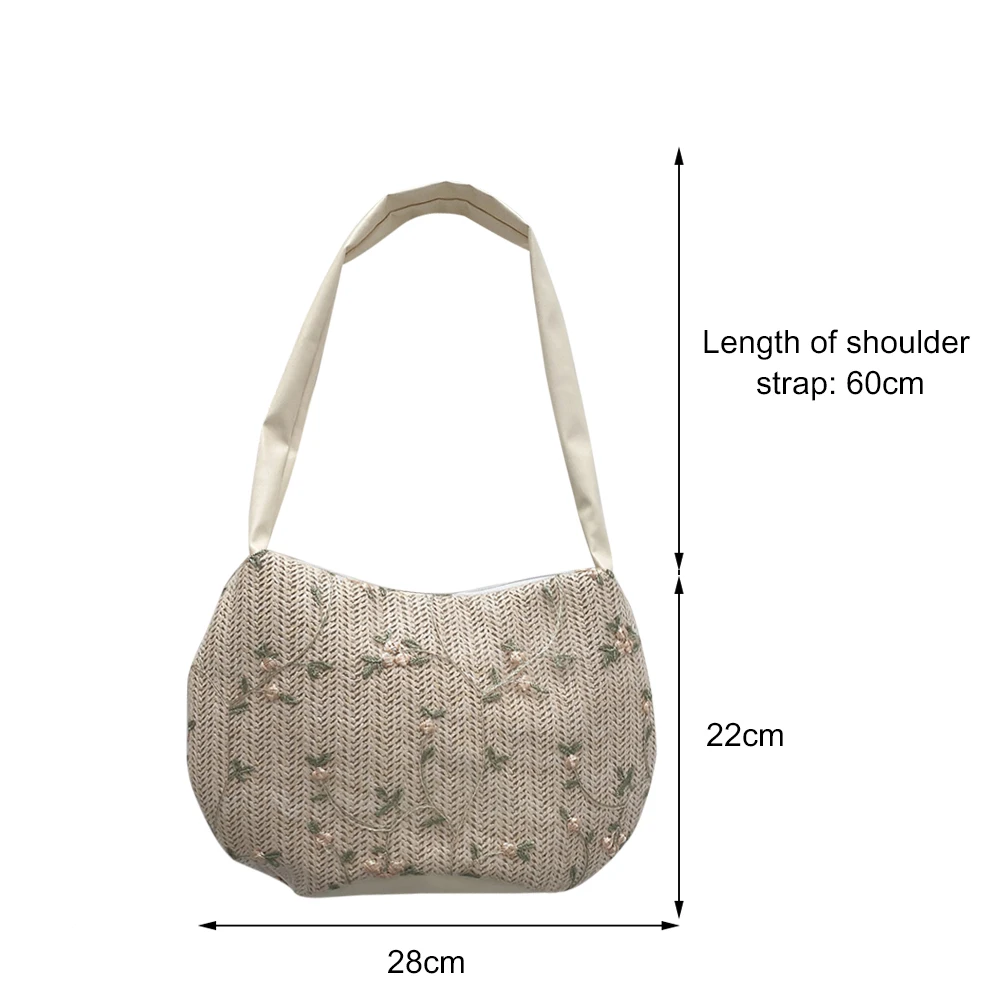 

Fashion Women Summer Flowers Woven Shoulder Underarm Bag Casual Ladies Beach Vacation Handbags Purse Female Travel Square Bags