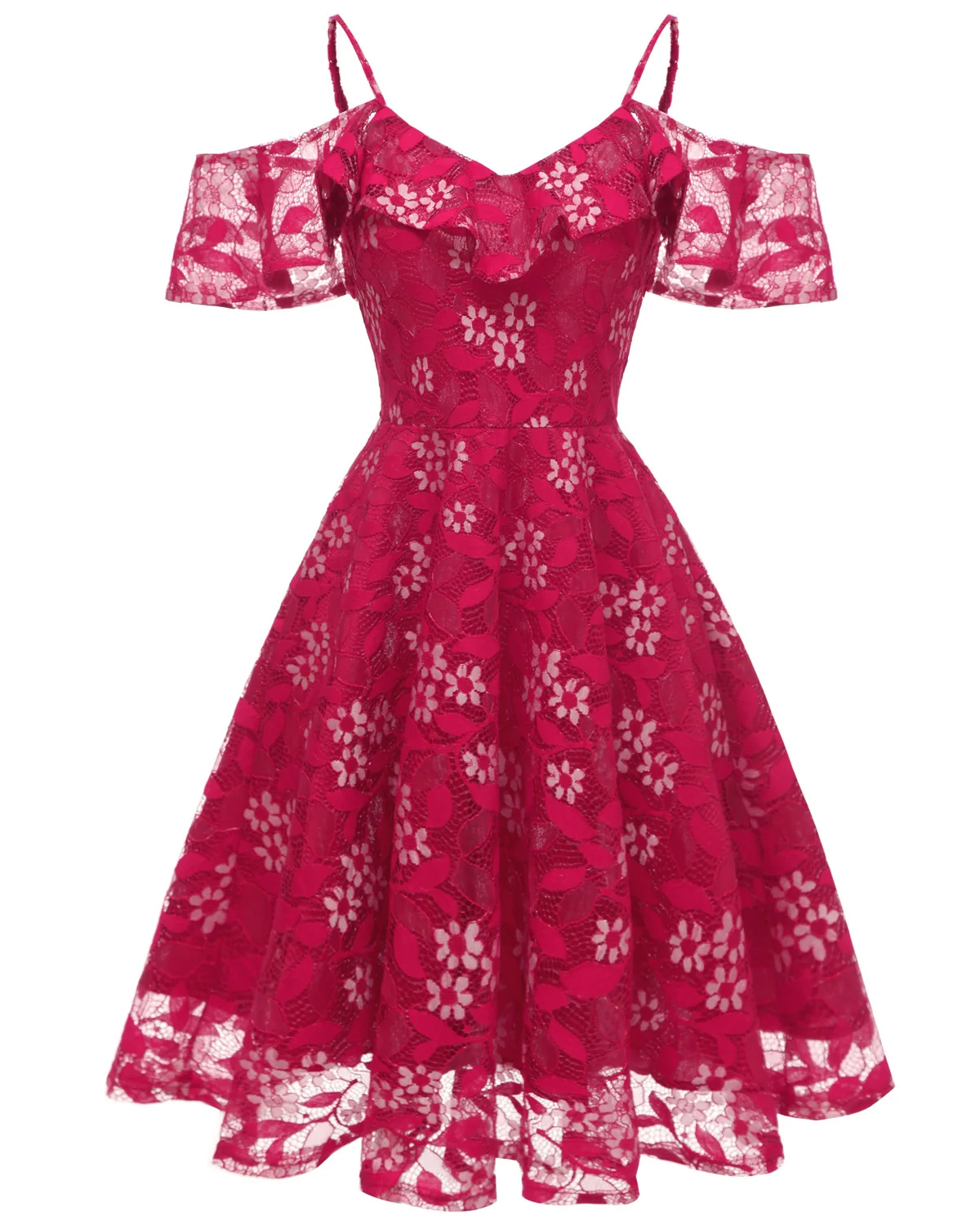 Summer Women Dress Lace Spaghetti Strap Petal Sleeve Ladies Gown Sexy Swing Vestidos
