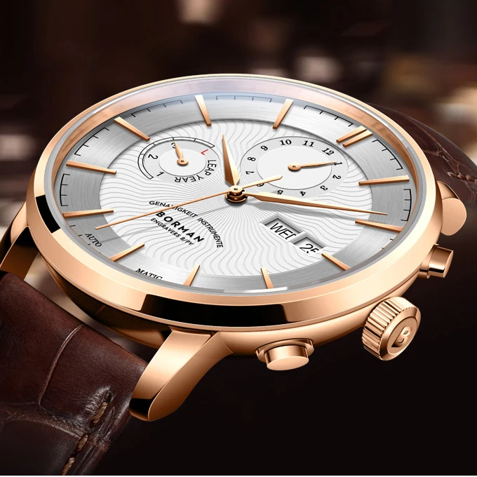 BORMAN Мужские автоматические часы роскошные Платье Механические наручные