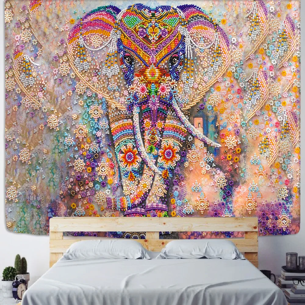 

Красочный жемчужный слон, гобелен, 3D мозаичный стиль, хиппи, бохо, настенные гобелены, мандала, тканевый коврик, декор для гостиной 95x73 см