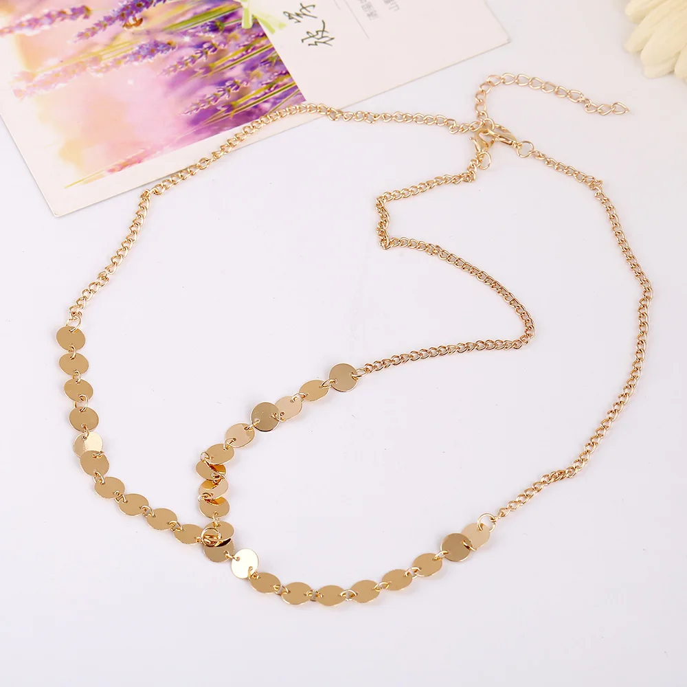 Цепочка на голову с пайетками Женская золотистая металлическая цепочка