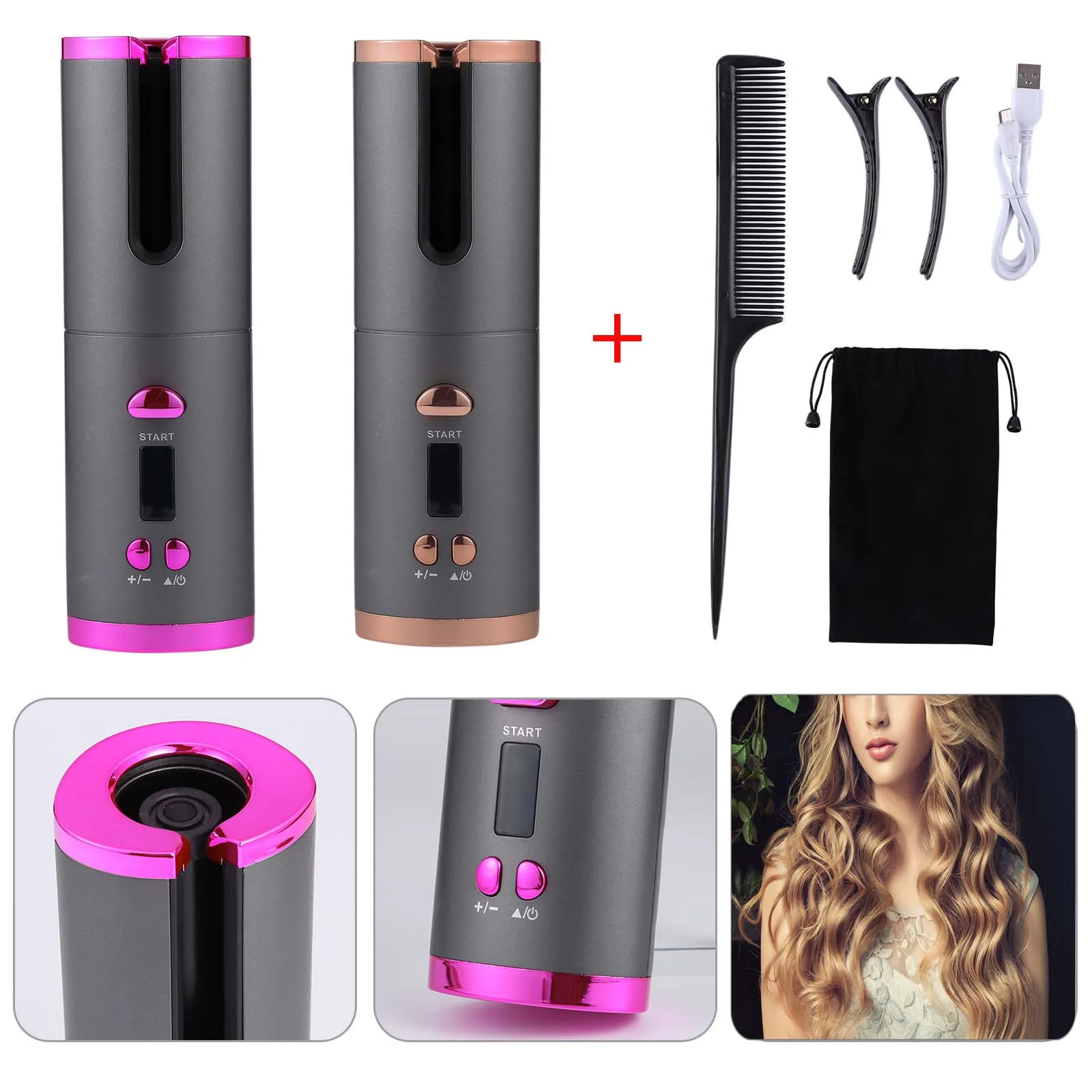 

Беспроводная Автоматическая Плойка для завивки волос, плойка с ЖК-дисплеем, Быстрое нагревание, портативная керамическая плойка, перезаряж...