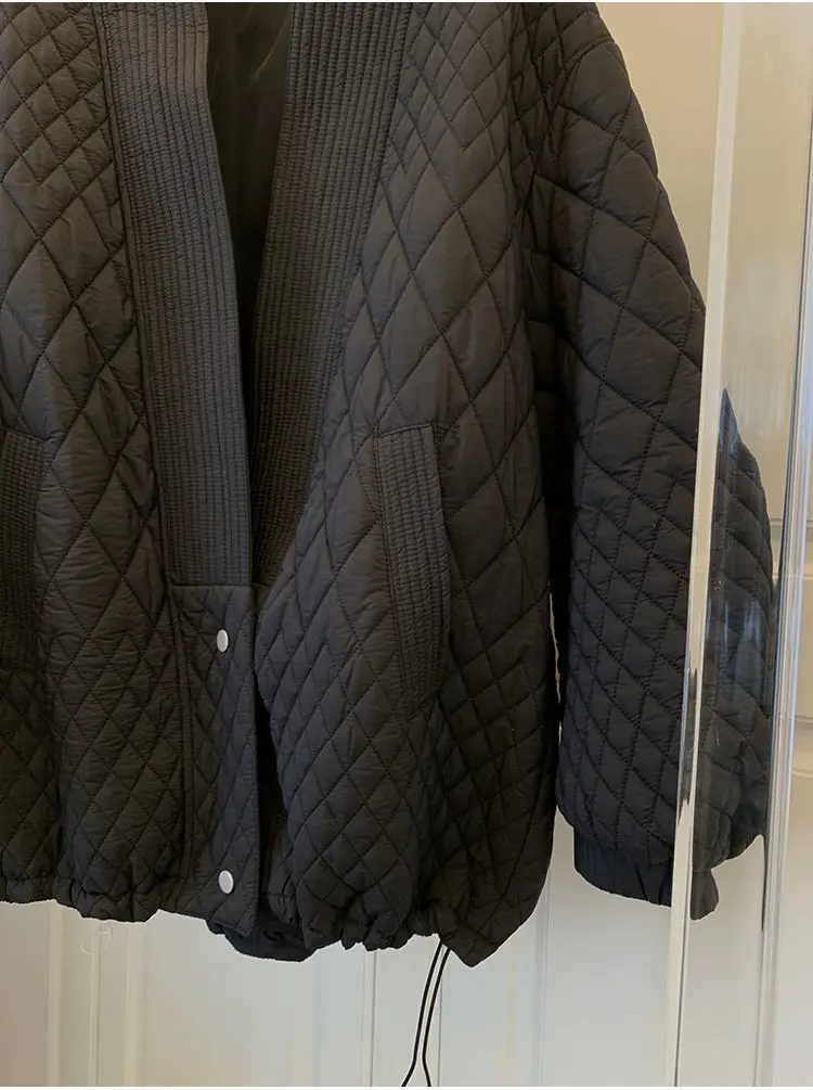 

Women Fashion V-neck Modern Plaid Long-sleeved Loose Profile Cotton Jacket Female Outerwear Chic Tops M-3XL 3241015