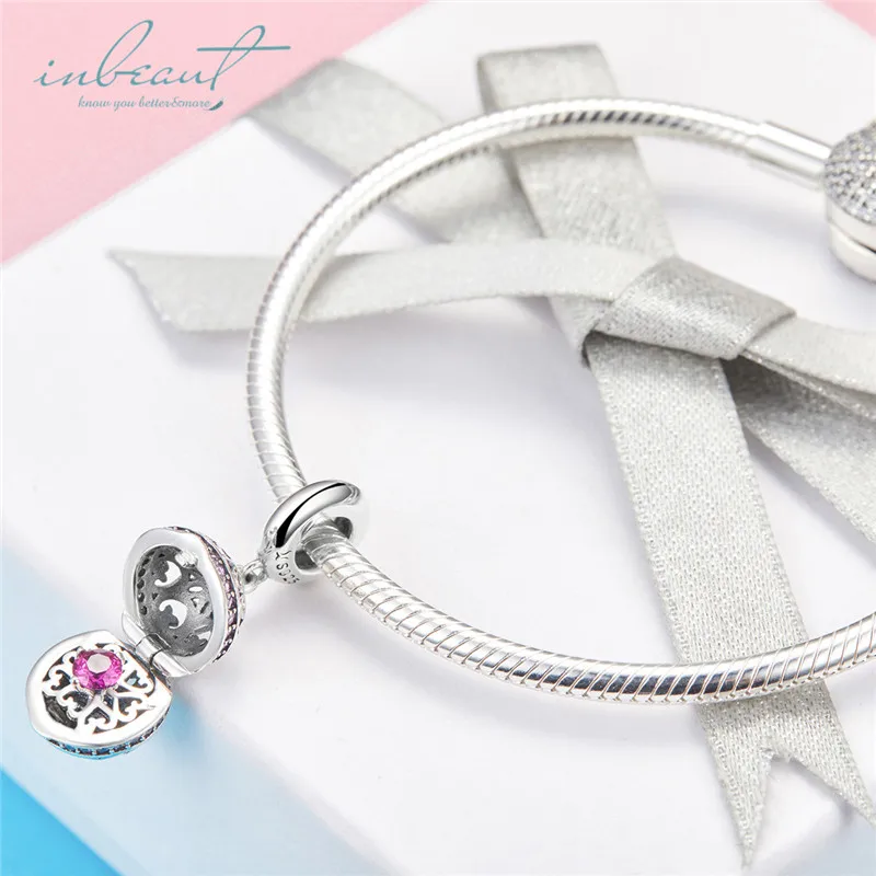 S925 стерлингового серебра fit Pandora браслет Рождественский подарок коробка Подвески Женская Ручная работа дизайн 925 красный драгоценный камень сокровище бусины