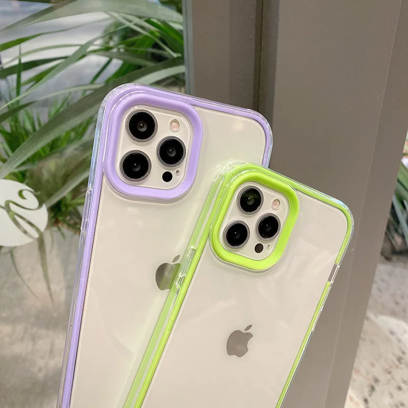 

Transparent Candy Color Phone Case For iPhone 12 11 Pro Max 7 8 Plus X XR XS Max 12 Bumper Back Cover