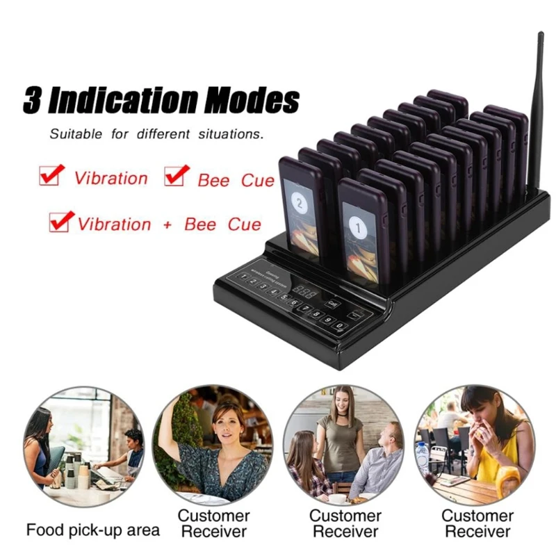 

SU-68Z Restaurant Calling Pager System 20 Pager Wireless Queue Call Pager System Buzzer&Vibration/Vibration/Buzzer H3CA