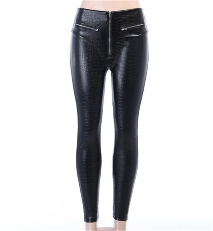 Женские леггинсы из искусственной кожи черные пикантные брюки с высокой талией и