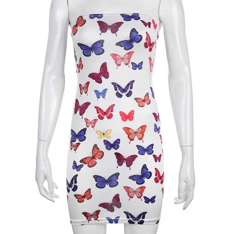 

Spring and summer new sexy butterfly print short slim strapless skirt