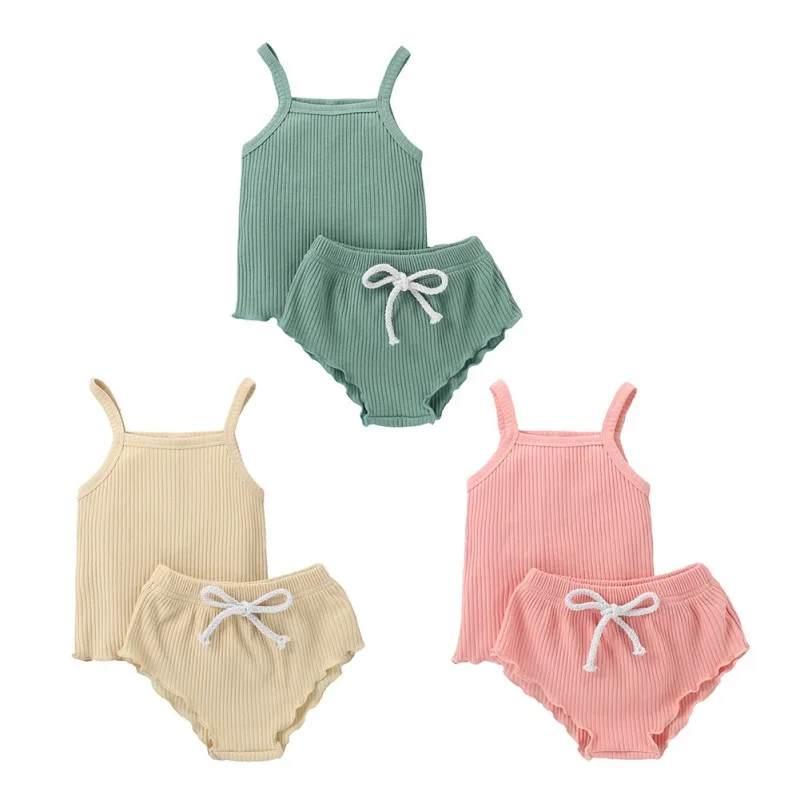 

0-24M Summer Newborn Infant Baby Girl Sleeveless Solid Romper Bodysuit Outfits Cool Sling Clothes