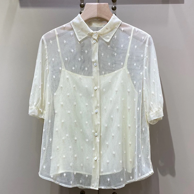 

Top Women Blouses Casual Beach Long Sleeve Loose Shirt Summer Blusa Black Ink Print Blouse V Neck Women