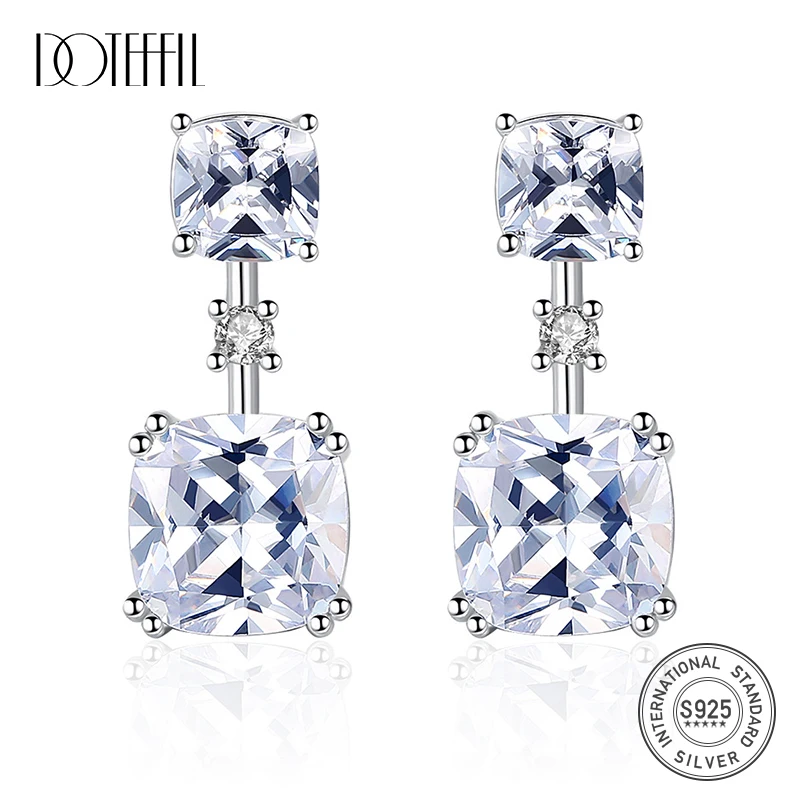 

DOTEFFIL High Quality VVS Clear Square Topaz Drop Earrings for Women 100% 925 Solid Silver Shining Wedding Earring Fine Jewelry